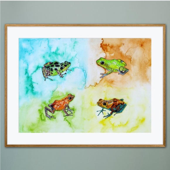 Fine Art by Aren Dummer Other - Poison Dart Frogs Art Print Watercolor Painting Tropical Home Decor Colorful